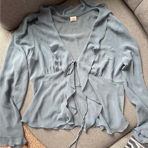 Wilfred Aritzia Soft blue Ruffled sheer Blouse size large